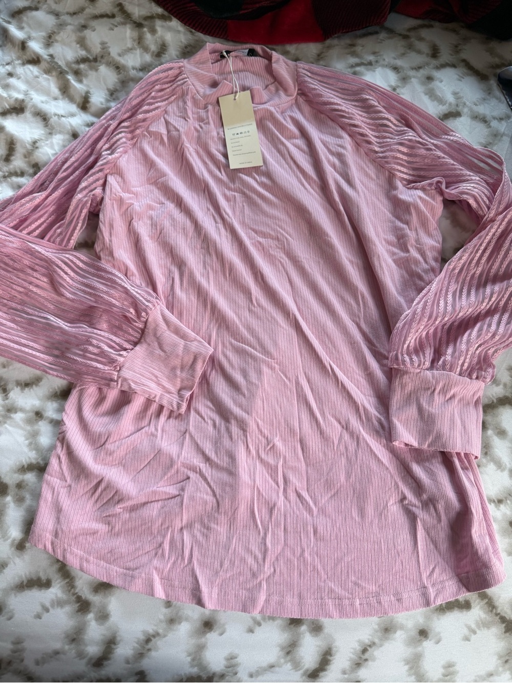 Women's Light Pink Long Sleeve Textured Top